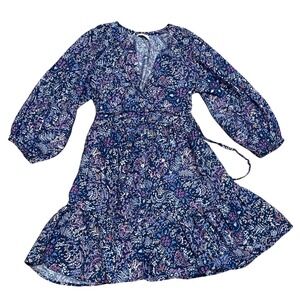 Sonoma‎ Blue Floral Paisley Tiered Knee Length Dress Long Sleeve Boho Women's Lg